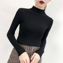 Load image into Gallery viewer, Plain Pullovers Turtleneck Sweater Women Slim knitted Shirt Winter Black Sweaters Long Sleeve Tops Female High Neck Base Jumper