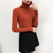 Load image into Gallery viewer, Plain Pullovers Turtleneck Sweater Women Slim knitted Shirt Winter Black Sweaters Long Sleeve Tops Female High Neck Base Jumper