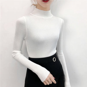 Plain Pullovers Turtleneck Sweater Women Slim knitted Shirt Winter Black Sweaters Long Sleeve Tops Female High Neck Base Jumper