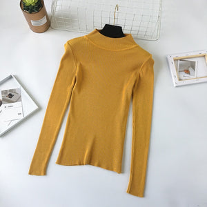 Plain Pullovers Turtleneck Sweater Women Slim knitted Shirt Winter Black Sweaters Long Sleeve Tops Female High Neck Base Jumper