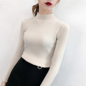 Plain Pullovers Turtleneck Sweater Women Slim knitted Shirt Winter Black Sweaters Long Sleeve Tops Female High Neck Base Jumper