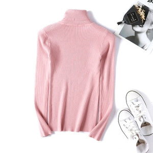 Plain Pullovers Turtleneck Sweater Women Slim knitted Shirt Winter Black Sweaters Long Sleeve Tops Female High Neck Base Jumper