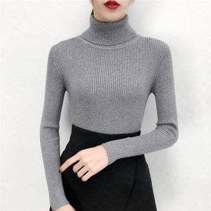 Plain Pullovers Turtleneck Sweater Women Slim knitted Shirt Winter Black Sweaters Long Sleeve Tops Female High Neck Base Jumper
