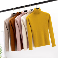 Load image into Gallery viewer, Plain Pullovers Turtleneck Sweater Women Slim knitted Shirt Winter Black Sweaters Long Sleeve Tops Female High Neck Base Jumper
