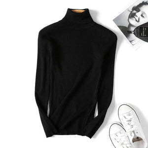 Plain Pullovers Turtleneck Sweater Women Slim knitted Shirt Winter Black Sweaters Long Sleeve Tops Female High Neck Base Jumper