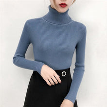 Load image into Gallery viewer, Plain Pullovers Turtleneck Sweater Women Slim knitted Shirt Winter Black Sweaters Long Sleeve Tops Female High Neck Base Jumper
