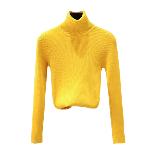 Autumn Winter Women Knitted Turtleneck Sweater Soft Casual Jumper Fashion Slim Femme Elasticity Sweater Top Newest